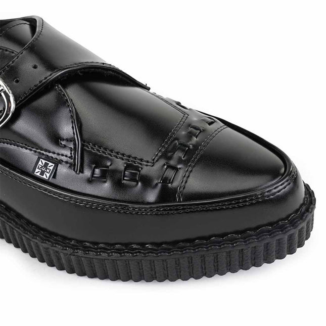 TUK Pointed Creeper Black Leather Monk Buckle Platform Shoes - A8520