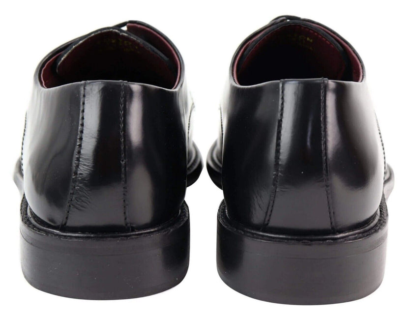 Mens Retro Oxford Brogue Derby Shoes In Black Patent Leather