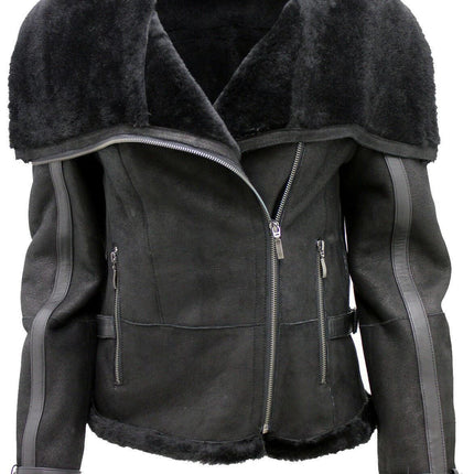 Womens Merino Sheepskin Aviator Leather Jacket-Asmara