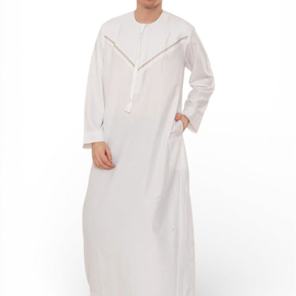 Men's Eid White Moroccan Thobe Robe Djellaba Ramadan Eid Jubba- HM10