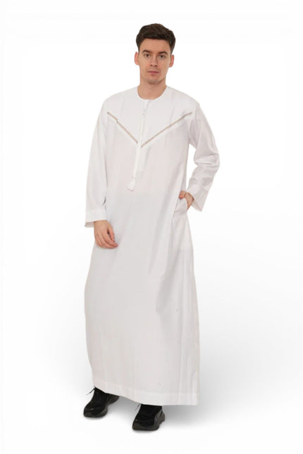 Men's Eid White Moroccan Thobe Robe Djellaba Ramadan Eid Jubba- HM10