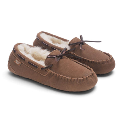 Women's Chestnut Tan Genuine Sheepskin Moccasin Winter Slippers - Aspen