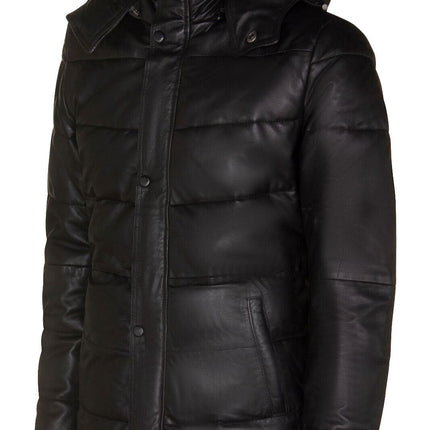 Mens Puffer Leather Bomber Jacket-Alicante