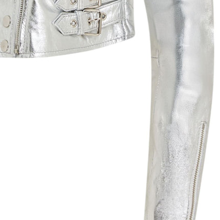Womens Cropped Brando Leather Biker Jacket-Damascus
