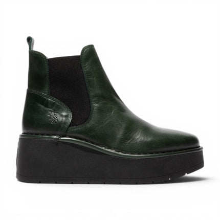 Fly London Womens Green Leather Chelsea Ankle Platform Boots - HELY268