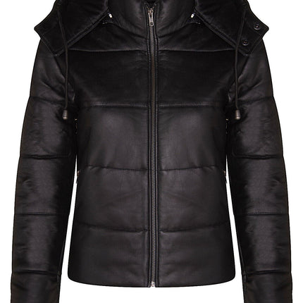 Womens Puffer Leather Bomber Jacket-Ajax