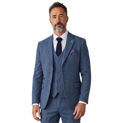 Men's Blue 3 Piece Tweed Herringbone Formal Suit -  IM4