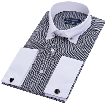 Mens Club Collar Black Shirt 1920s Peaky Blinders With Bar Poplin Pin Smart