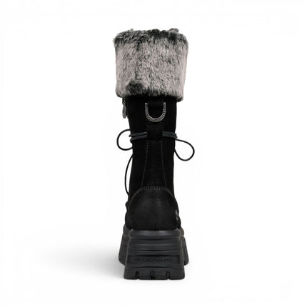 Windsorsmith Women's Black Suede Leather Platform Combat Fur Boots - Saintly