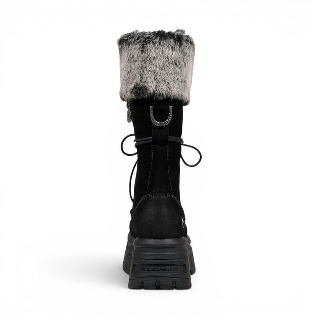 Windsorsmith Women's Black Suede Leather Platform Combat Fur Boots - Saintly