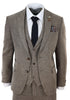 Mens Oak Brown 3 Piece Tweed Suit Vintage Harringbone 1920s Retro Peaky Blinders