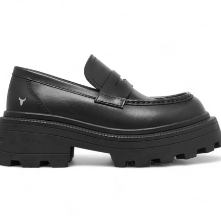 Windsorsmith Womens Black Leather Platform Chunky Loafers Shoes - True