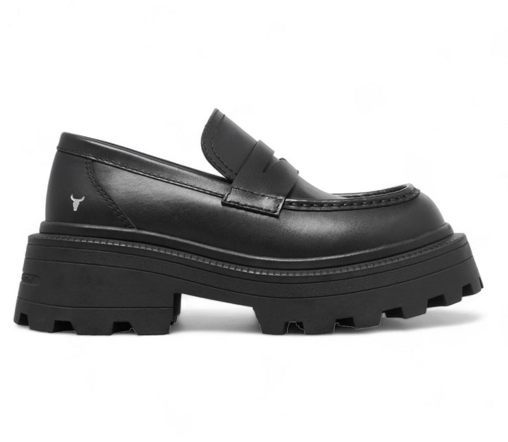 Windsorsmith Womens Black Leather Platform Chunky Loafers Shoes - True