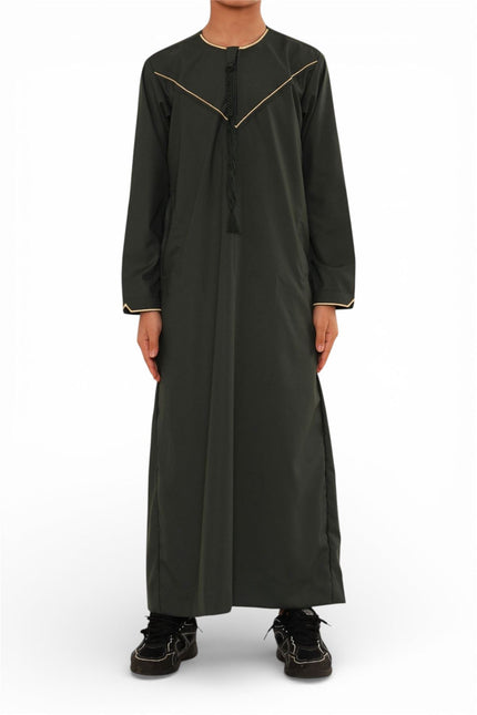 Kids Boys Ramadan Olive Green Moroccan Jubba Robe Djellaba Eid Thobe - K-TT-006