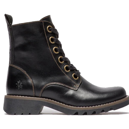 Fly London Womens Black Ragi539 Casual Rug Leather Lace-Up Ankle Boots