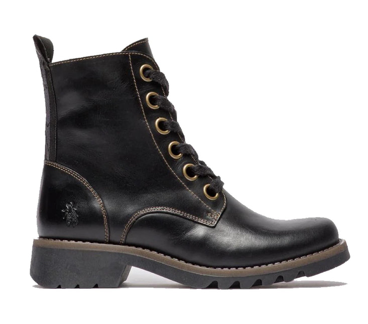 Fly London Womens Black Ragi539 Casual Rug Leather Lace-Up Ankle Boots