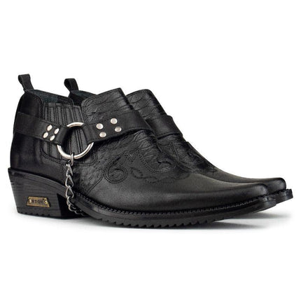 Men's Black Leather Winklepicker Cowboy Cuban Biker Boots