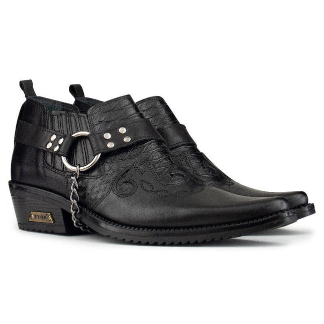 Men's Black Leather Winklepicker Cowboy Cuban Biker Boots