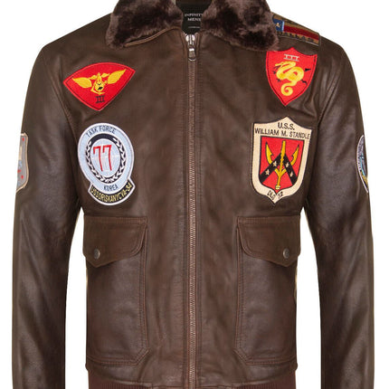 Mens Brown Leather US Aviator Bomber Jacket - Warsaw