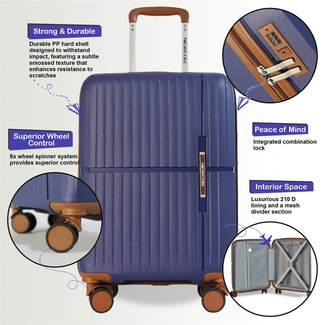 Hard Shell Cabin 37 x 22 x 56 cm PP Luggage Suitcase Suitable for Easyjet, Ryanair