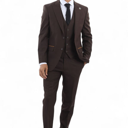 Men's 3 Piece Plain Dark Brown Work Formal Suit