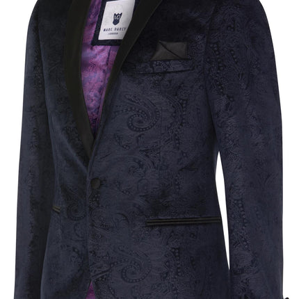Mens Navy Velvet Paisley Blazer Dinner Jacket