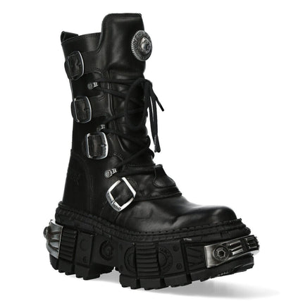 New Rock Mid Calf Gothic Leather Boots-WALL1473-S3