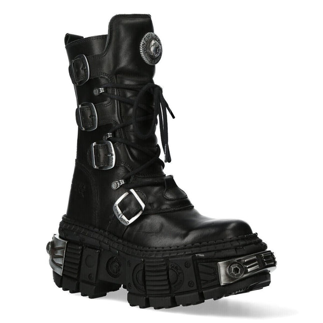 New Rock Mid Calf Gothic Leather Boots-WALL1473-S3