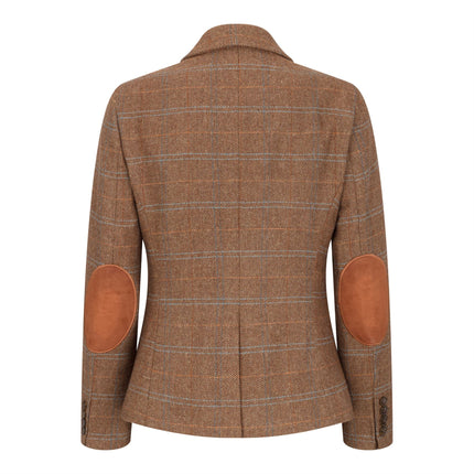 Women's Oak Brown Tailored Fit Tweed Blazer in Herringbone Check