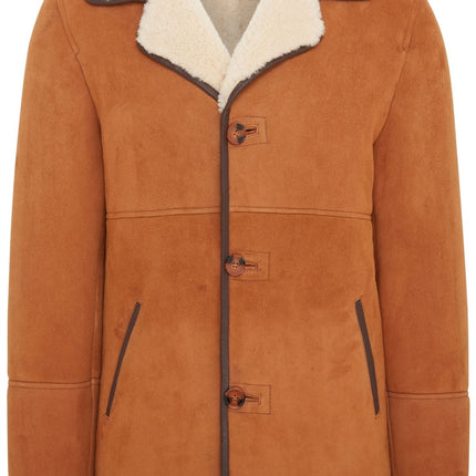Men's Classic Tan Sheepskin Leather Car Coat