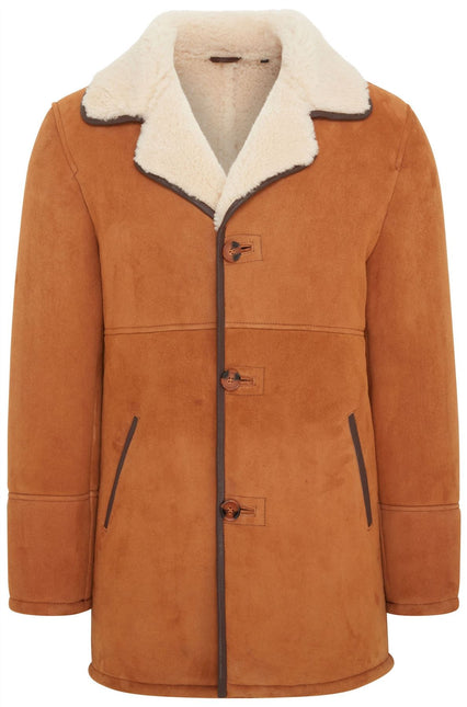 Men's Classic Tan Sheepskin Leather Car Coat