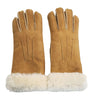 Infinity Leather Womens Tan Sheepskin Suede Gloves with Fur Cuff