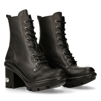 New Rock Gothic Black Leather Biker Boots- Neotyre07X-S1