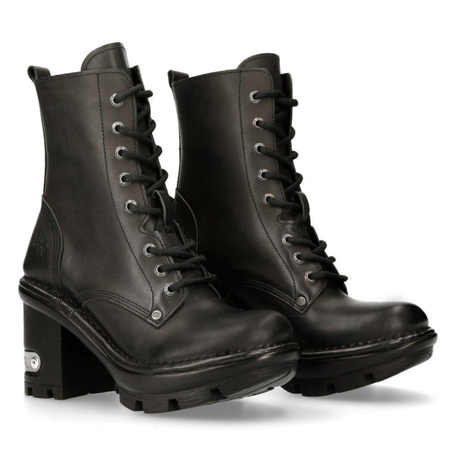 New Rock Gothic Black Leather Biker Boots- Neotyre07X-S1