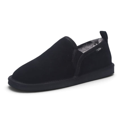 Men's Black Genuine Sheepskin Suede Slipper Winter Moccasins - Cedar