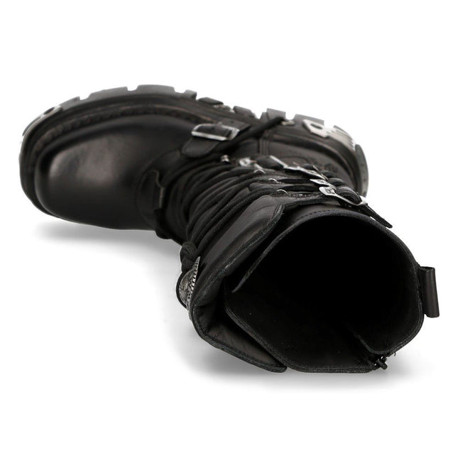 New Rock Knee High Black Leather Gothic Boots - 272-S1