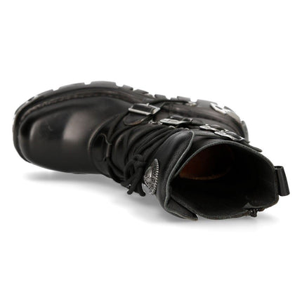 New Rock Unisex Black Leather Gothic Mid-Calf Boots - 373-S4