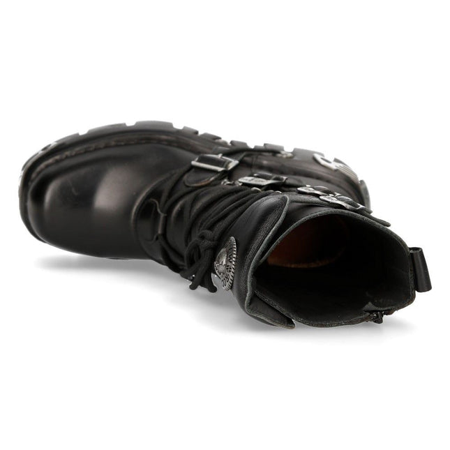 New Rock Unisex Black Leather Gothic Mid-Calf Boots - 373-S4