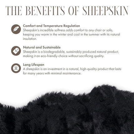 Genuine Sheepskin Black Quad Natural Fluffy Silky Soft Real Wool Rug