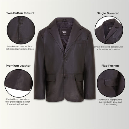 Mens 2 Button Black Leather Blazer Soft Lamb Tailored Leather Coat Italian Leather Jacket