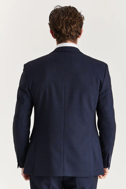 Men's Navy 3 Piece Prince Of Wales Formal Suit
