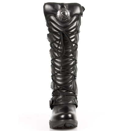 New Rock Ladies Black Buckle Laced Knee-High Boots - TR004-S1