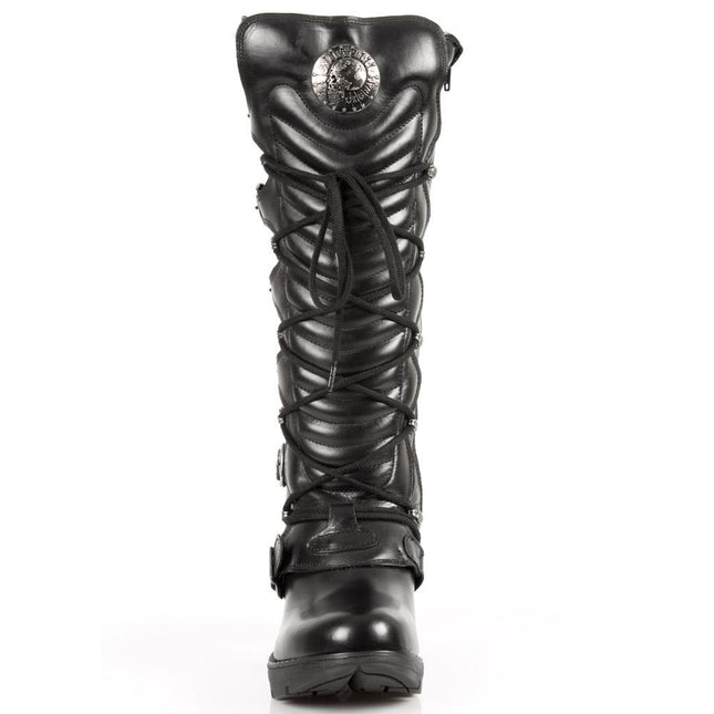 New Rock Ladies Black Buckle Laced Knee-High Boots - TR004-S1