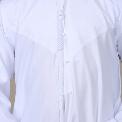 Boy's Kids White Thobe Emirati Jubba Islamic Clothing Kaftan Eid String Tassel