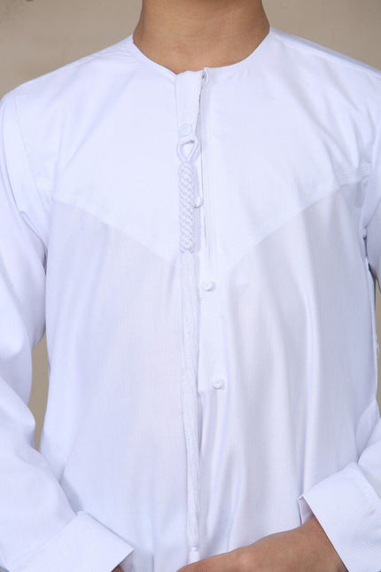 Boy's Kids White Thobe Emirati Jubba Islamic Clothing Kaftan Eid String Tassel