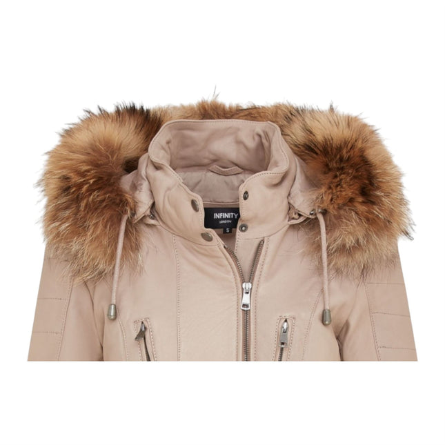 Womens Slim Fit Leather Hooded Parka Jacket-Northam
