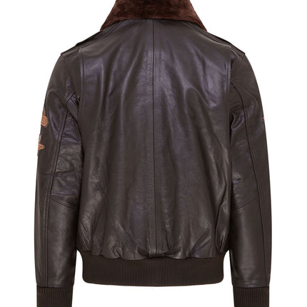 Mens Leather Bomber Jacket Air Force Badge Pilot Flying US Aviator Jacket