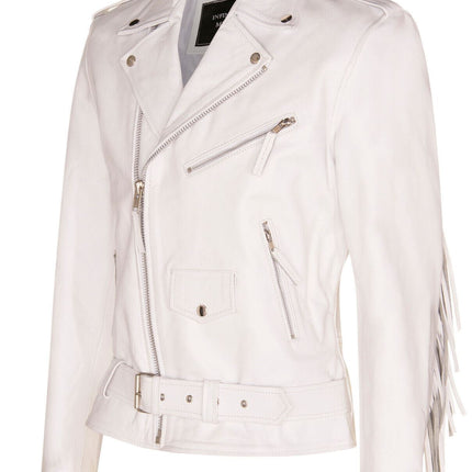 Mens Fringe Hide Leather Biker Jacket- Tokyo