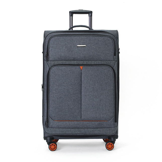 Soft Shell Black Linen Suitcase Set 8 Wheel Lightweight Travel Luggage