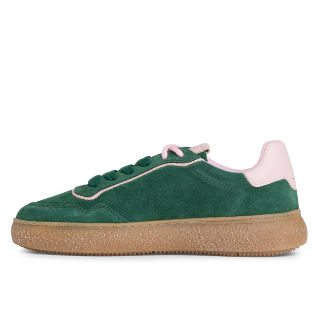 Tamaris Womens Green Pink Leather Fashion Stripe Lace Up Sneakers